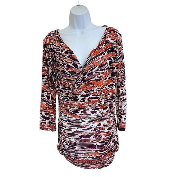 New Directions Top Size L Snake Print Faux Wrap V Neck‎ Side Chinched Blouse - Picture 3 of 14